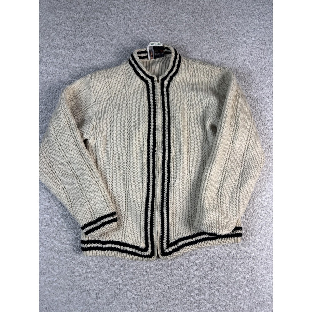 Vintage Penney's Sweater Cardigan Mens Medium White Wool Full‎ Zip Mock Neck